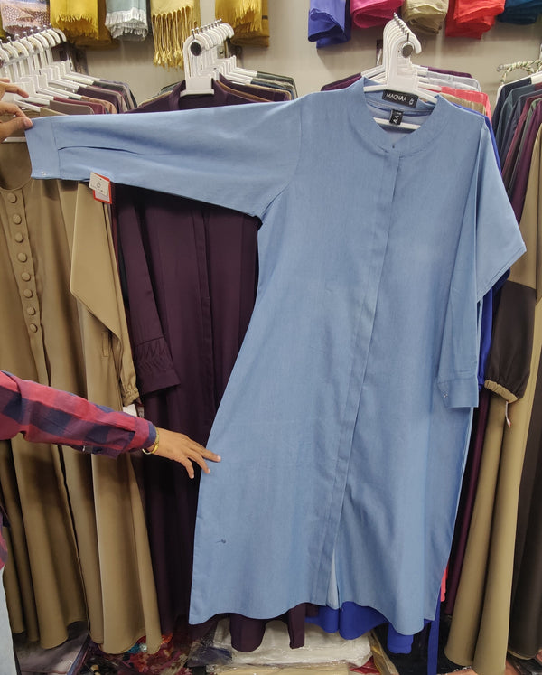 Plain Front Open Denim Abaya
