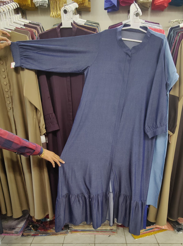 Plain Front Open Denim Abaya