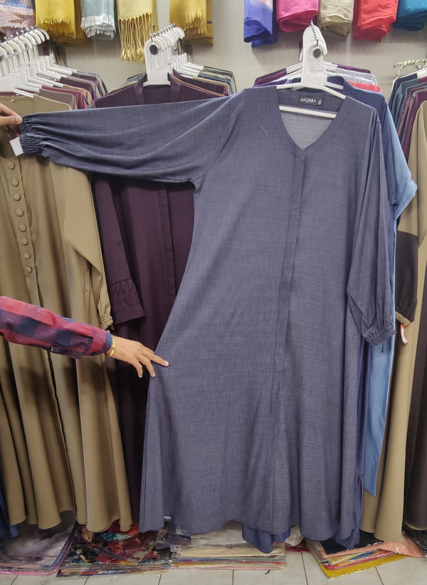 Plain Front Open Denim Abaya
