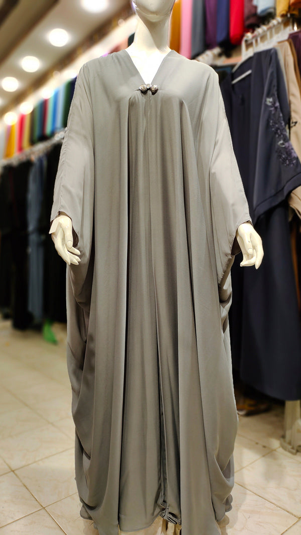 Arabian 3 Button Abaya – Butterfly Style-Ash Grey
