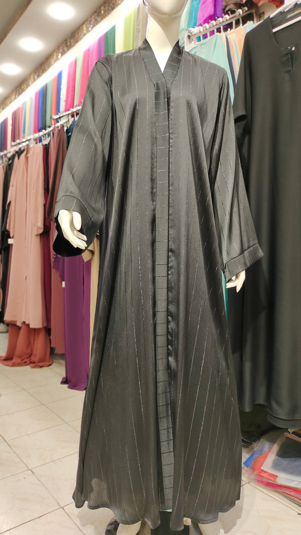 Crinkle Zari Original Front Open Abaya – Black