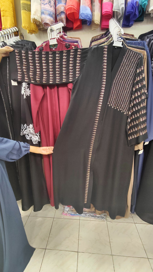 Black DMC Front Open Fancy Abaya