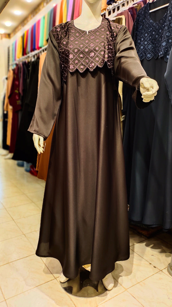 New Nida Jacket Maxi Style Abaya-Chocolate Brown