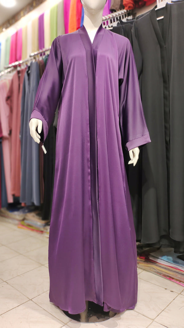 Romantic Crepe Front Open Abaya – Rouhi Hareer - Dark Purple