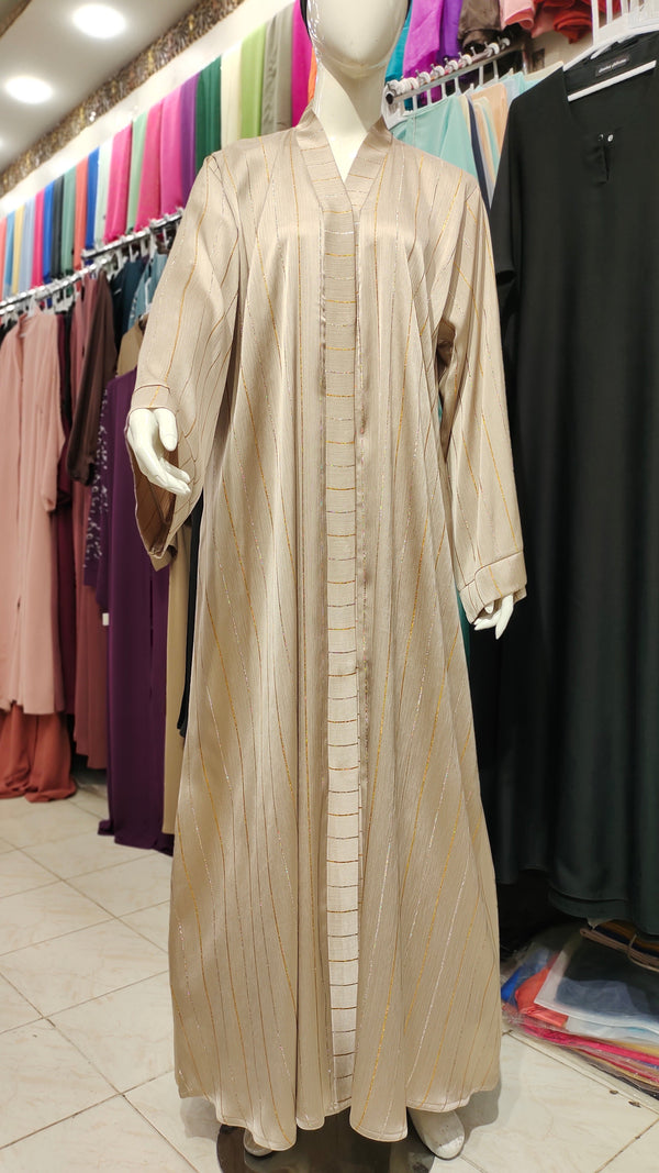 Crinkle Zari Original Front Open Abaya – Dull Gold