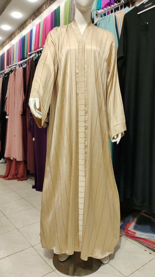 Crinkle Zari Original Front Open Abaya – Gold