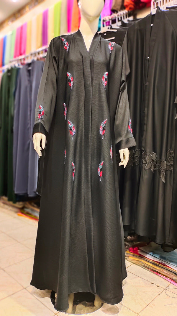 Black Zoom Handwork Front Open Abaya