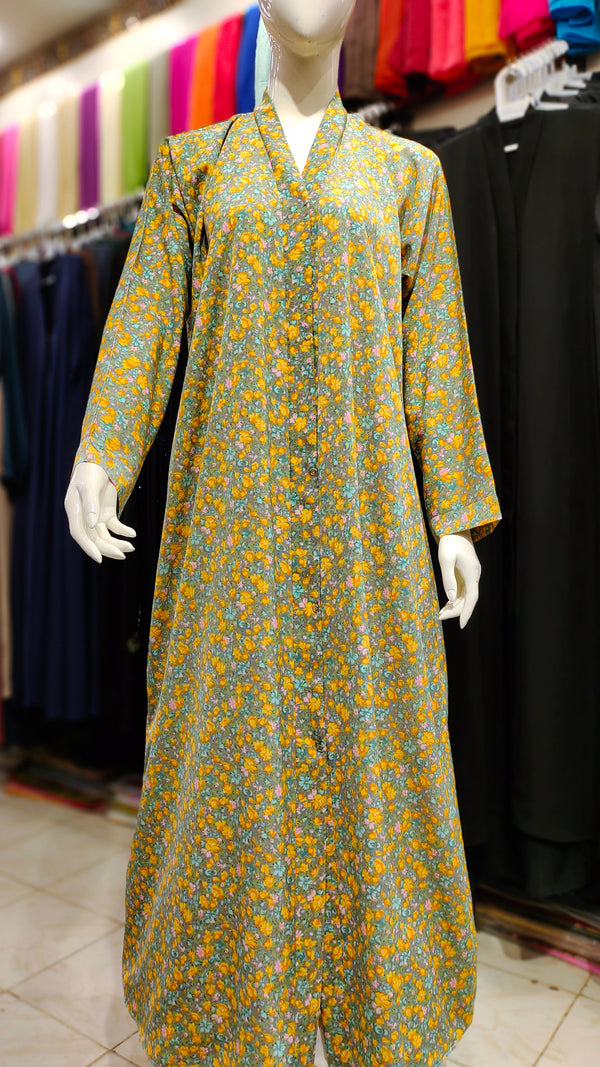 Printed Front Open Abaya – Straight Cut Lightweight Georgette