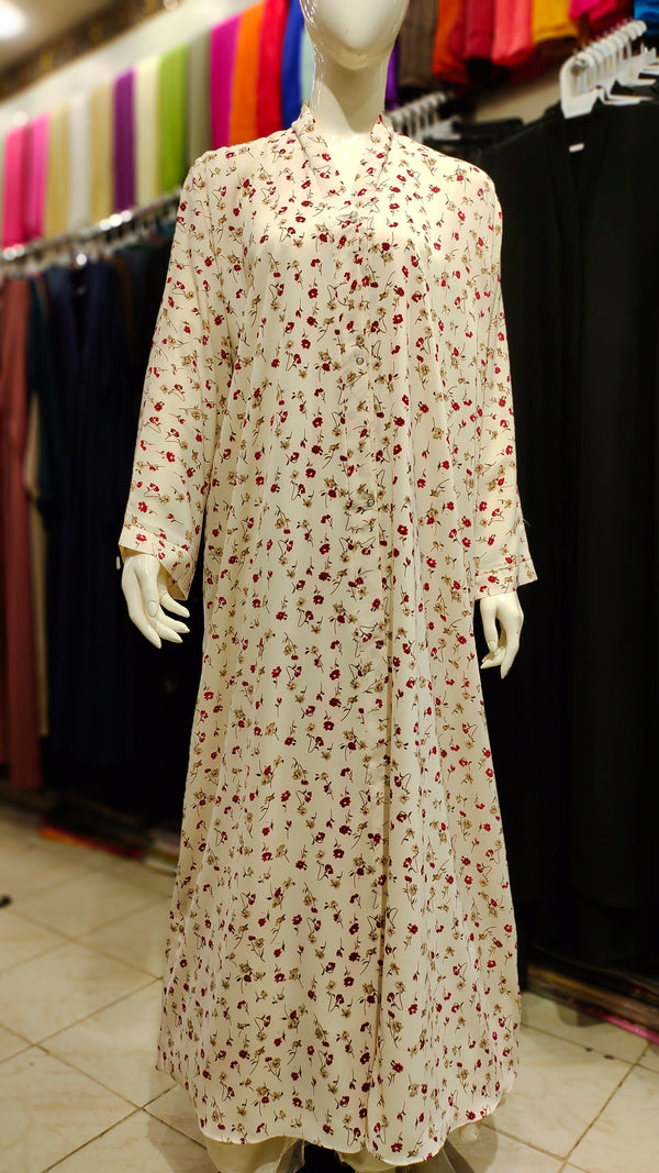 Printed Front Open Abaya – Straight Cut Lightweight Georgette