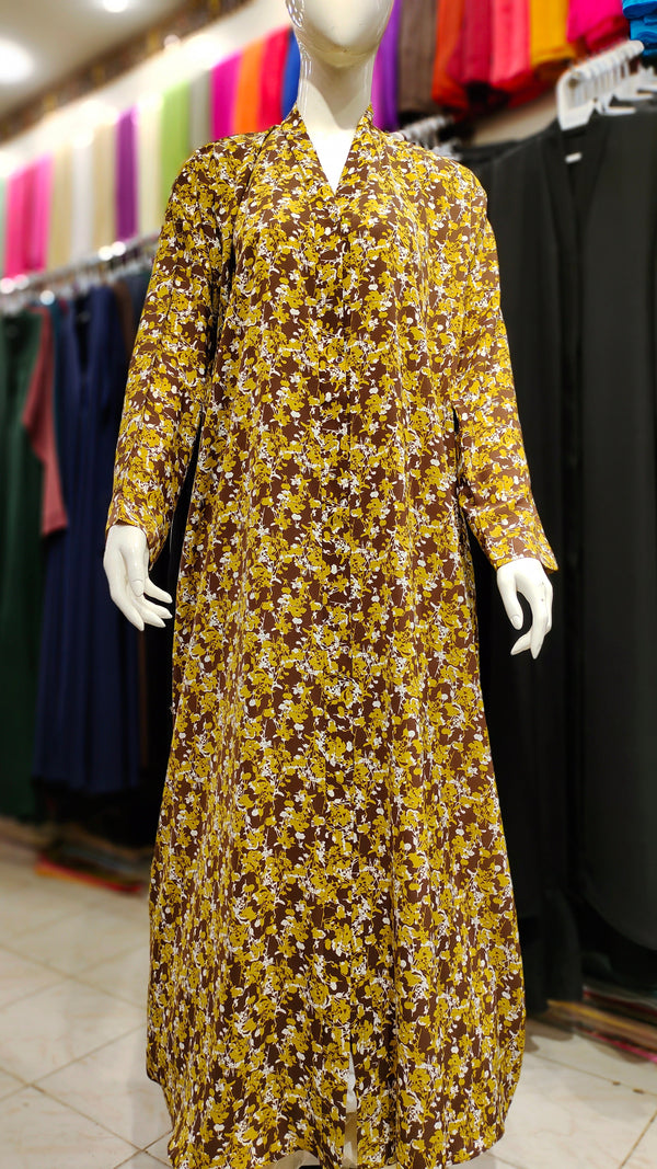 Printed Front Open Abaya – Straight Cut Lightweight Georgette