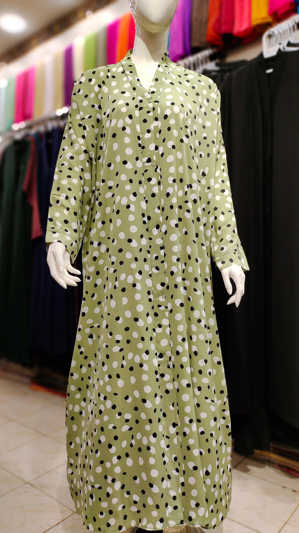 Printed Front Open Abaya – Straight Cut Lightweight Georgette