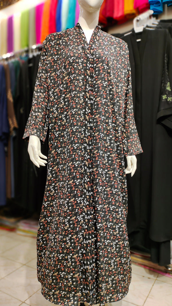 Printed Front Open Abaya – Straight Cut Lightweight Georgette