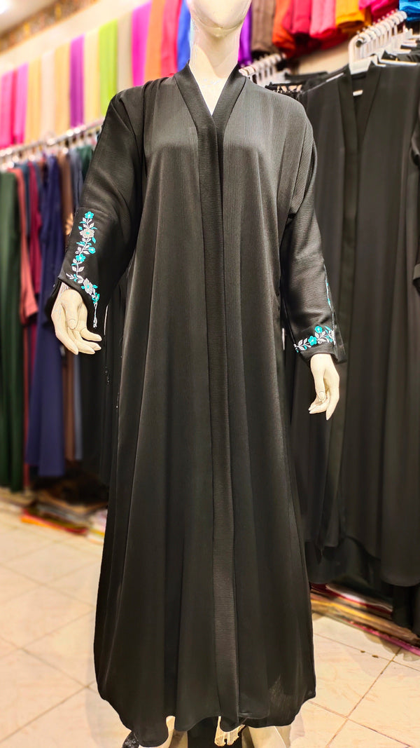 Cuff Embroidery Zoom Front Open Abaya – Black to Color Embroidery