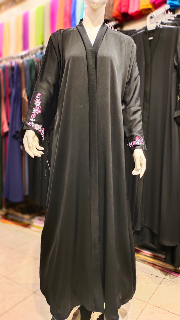 Cuff Embroidery Zoom Front Open Abaya – Black to Color Embroidery