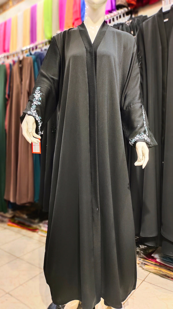 Cuff Embroidery Zoom Front Open Abaya – Black to Color Embroidery