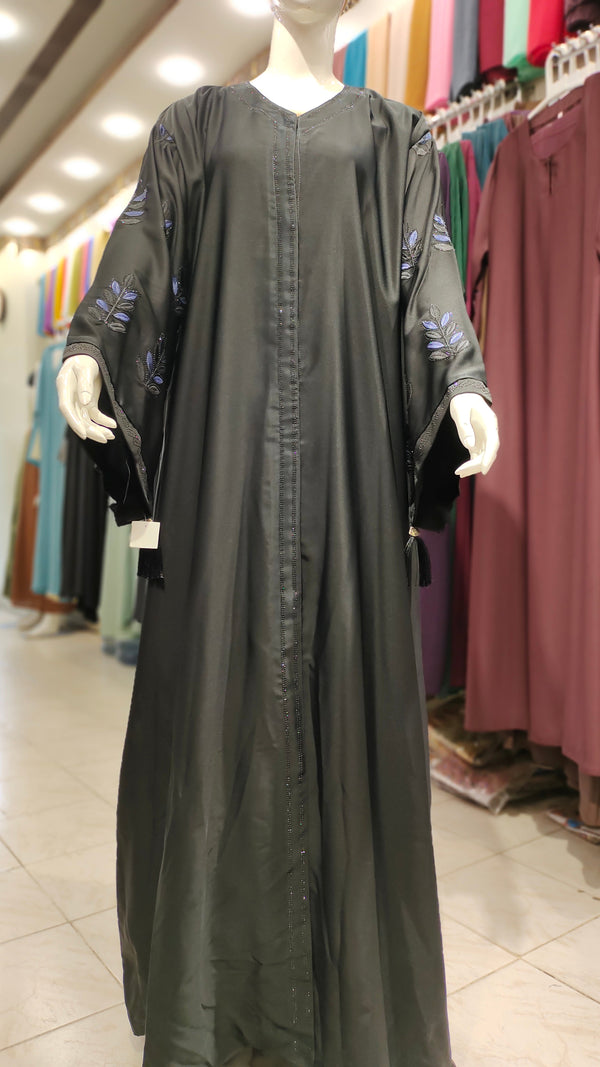 Exclusive EMB B/Colour Abaya-Black