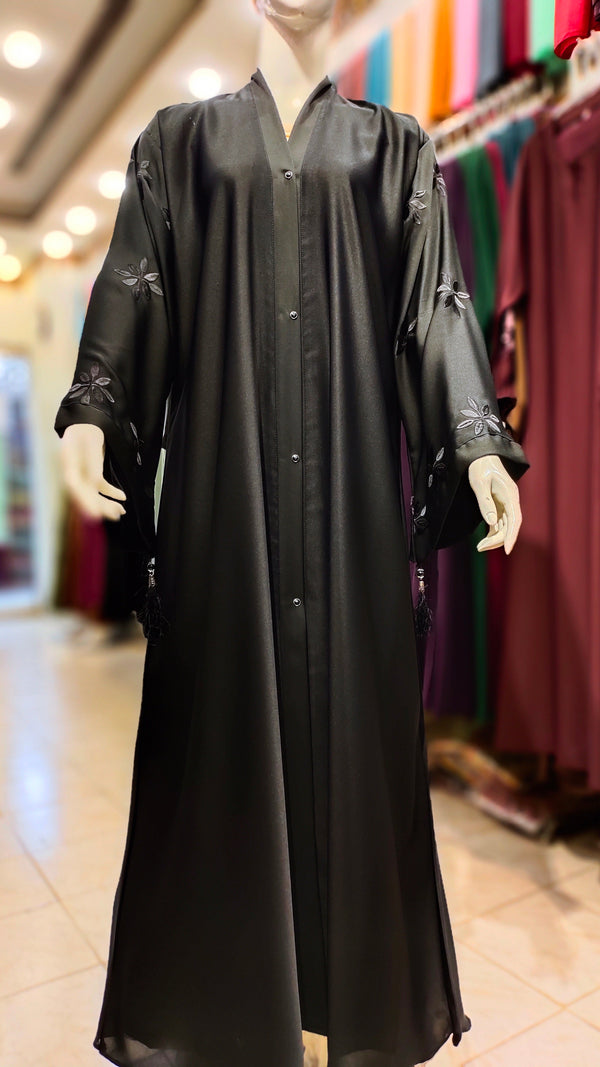 Exclusive EMB B/Colour Abaya-Black
