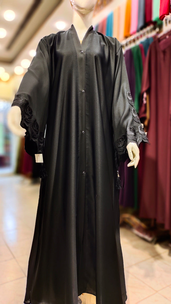 Exclusive EMB B/Colour Abaya-Black