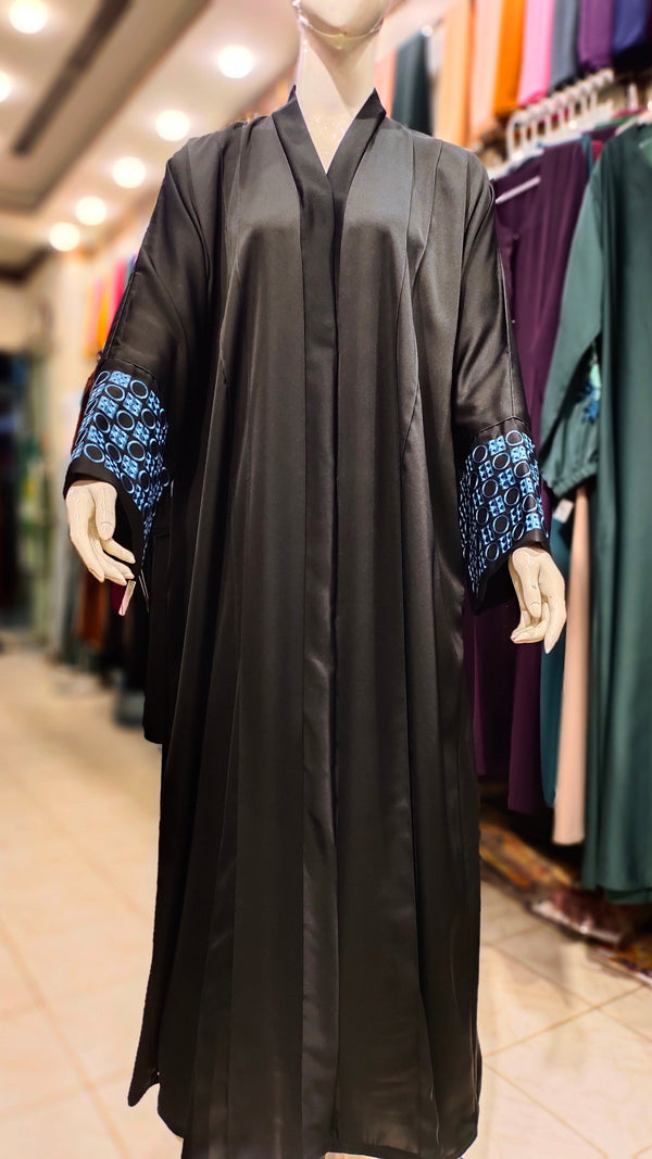 Exclusive EMB B/Colour Abaya-Black
