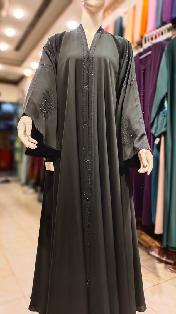 Exclusive EMB B/Colour Abaya-Black