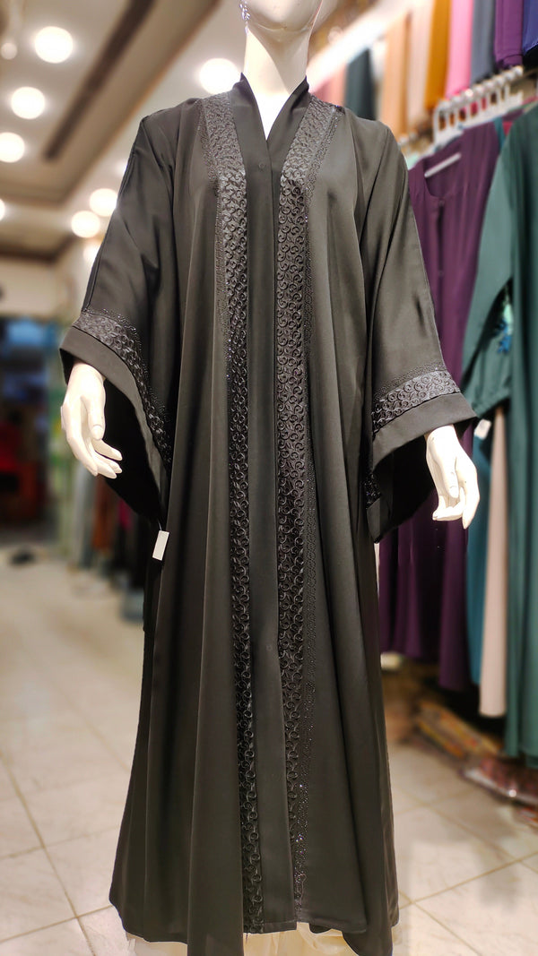 Exclusive EMB B/Colour Abaya-Black