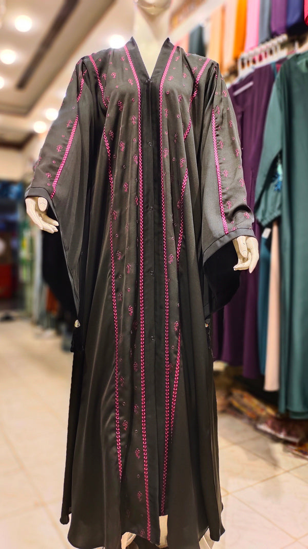 HD Nida EMB Abaya – Front Open Style-Black