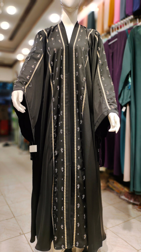 HD Nida EMB Abaya – Front Open Style-Black