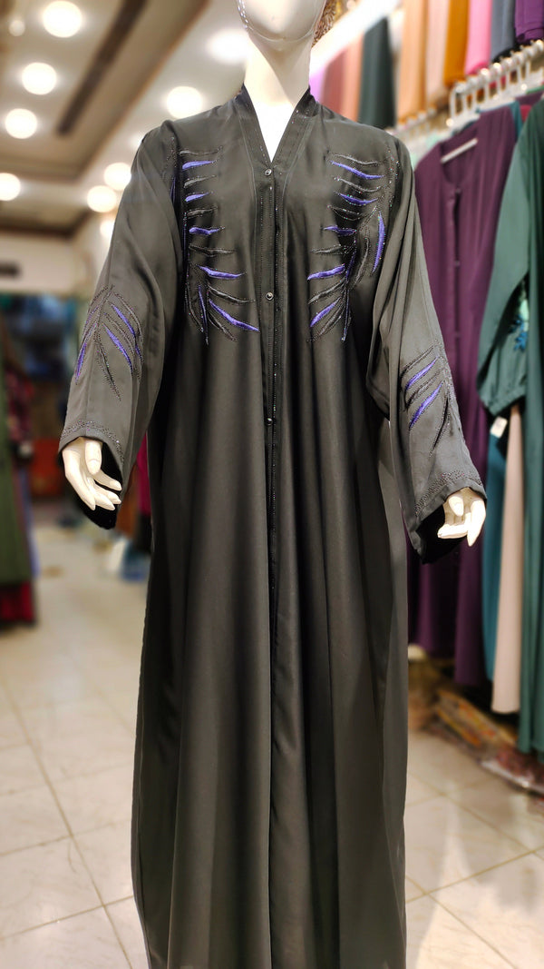 Exclusive EMB B/Colour Abaya-Black