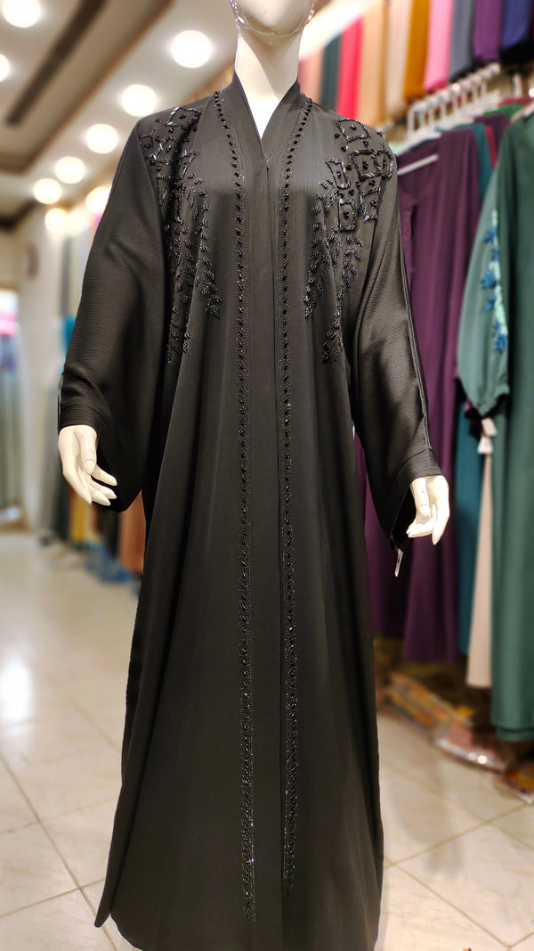 Black Zoom Handwork Abaya-Black