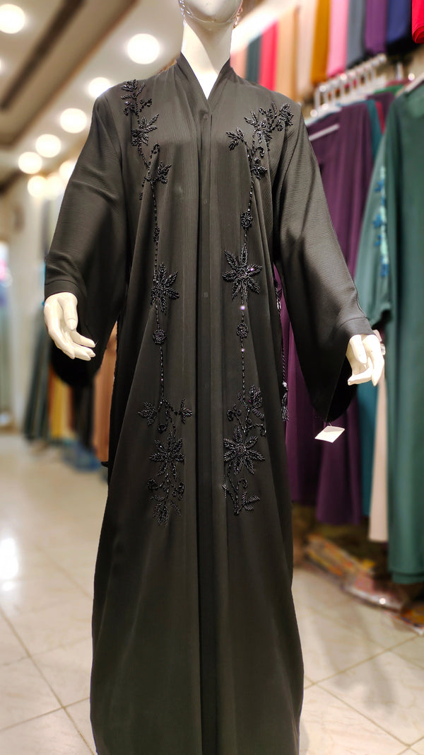 Black Zoom Handwork Abaya-Black
