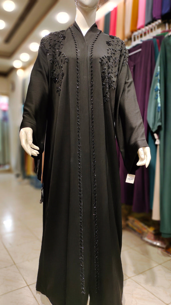Black Zoom Handwork Abaya-Black