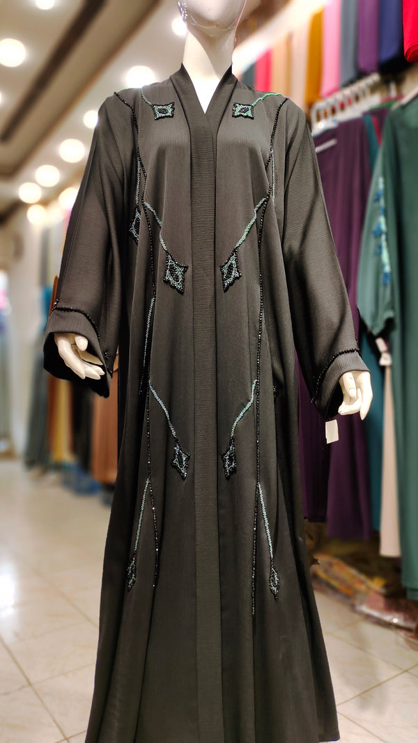 Black Zoom Handwork Abaya-Black