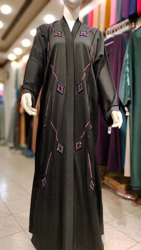 Black Zoom Handwork Abaya-Black