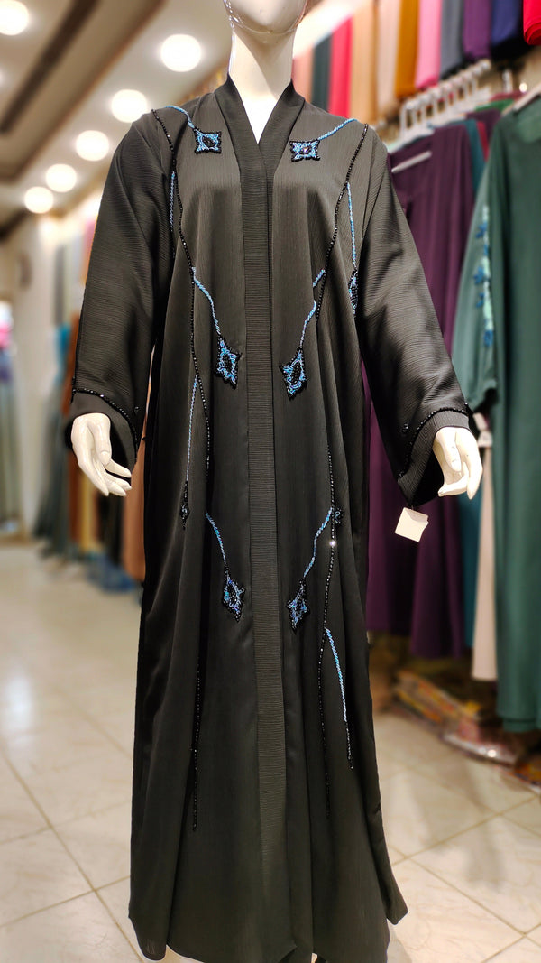 Black Zoom Handwork Abaya-Black