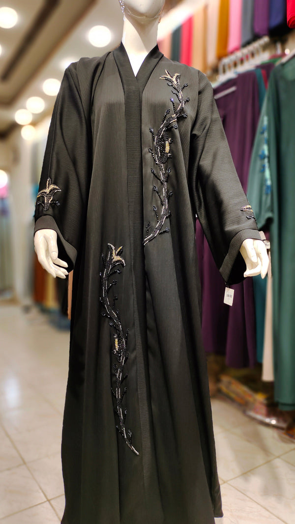 Black Zoom Handwork Abaya-Black