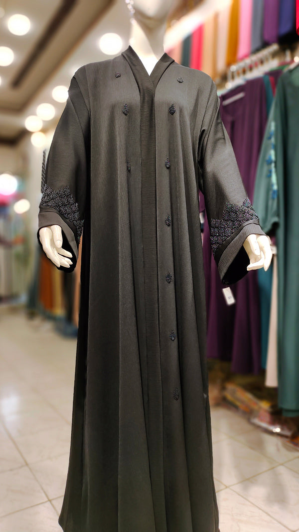 Black Zoom Handwork Abaya-Black