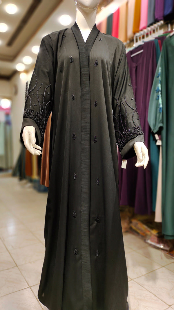 Black Zoom Handwork Abaya-Black