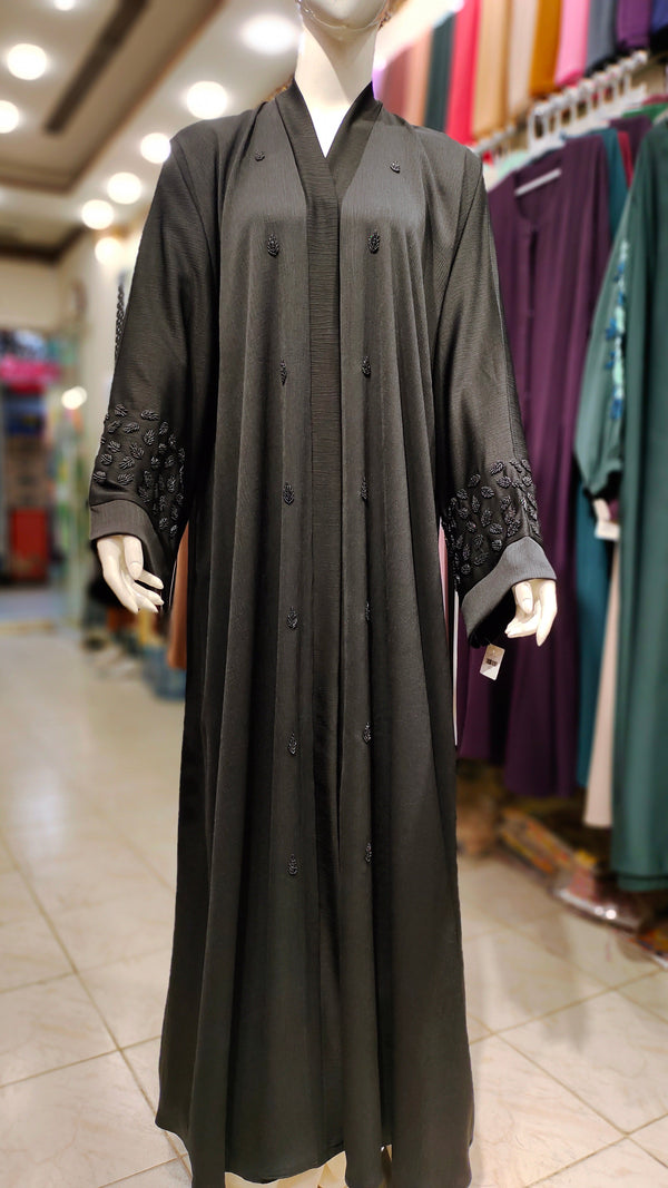 Black Zoom Handwork Abaya-Black