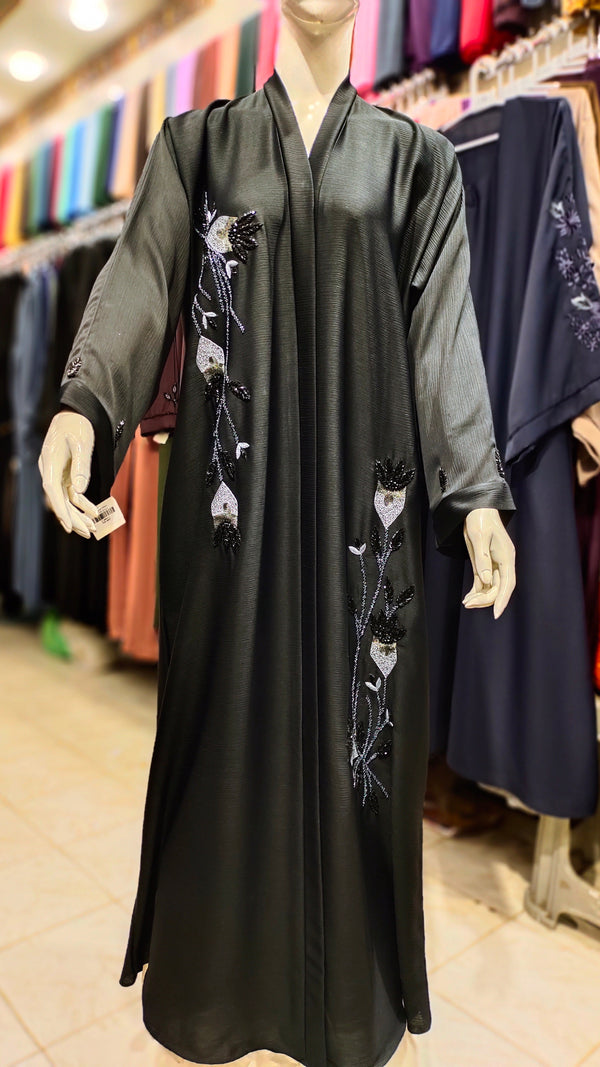 ZB Zoom Black Embroidery Handwork Abaya – Front Open-Black