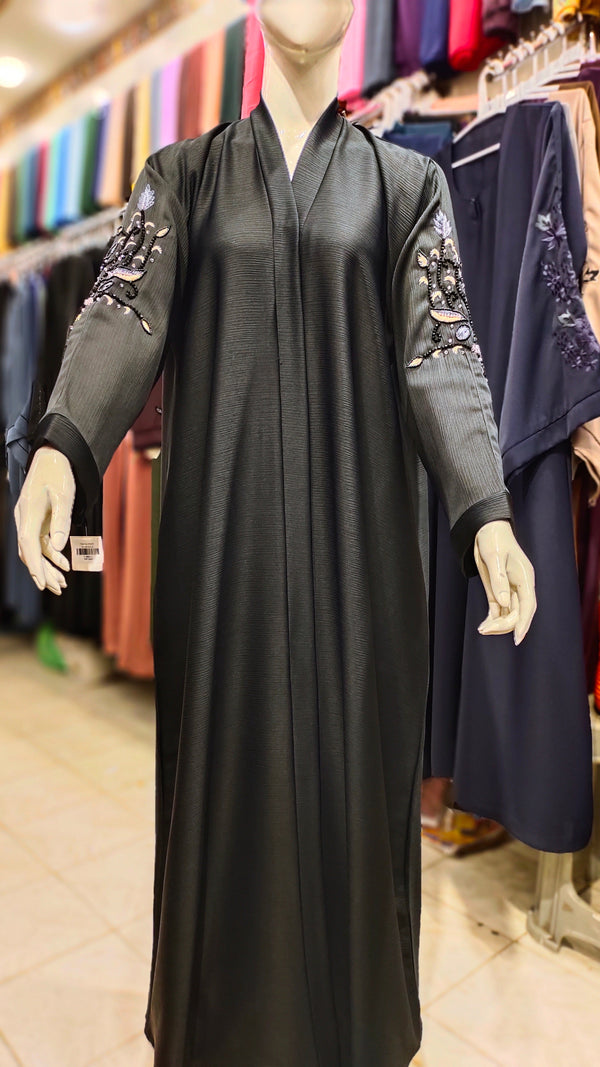 ZB Zoom Black Embroidery Handwork Abaya – Front Open-Black