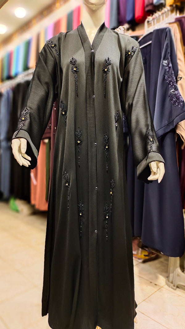 ZB Zoom Black Handwork Abaya – Front Open-Black