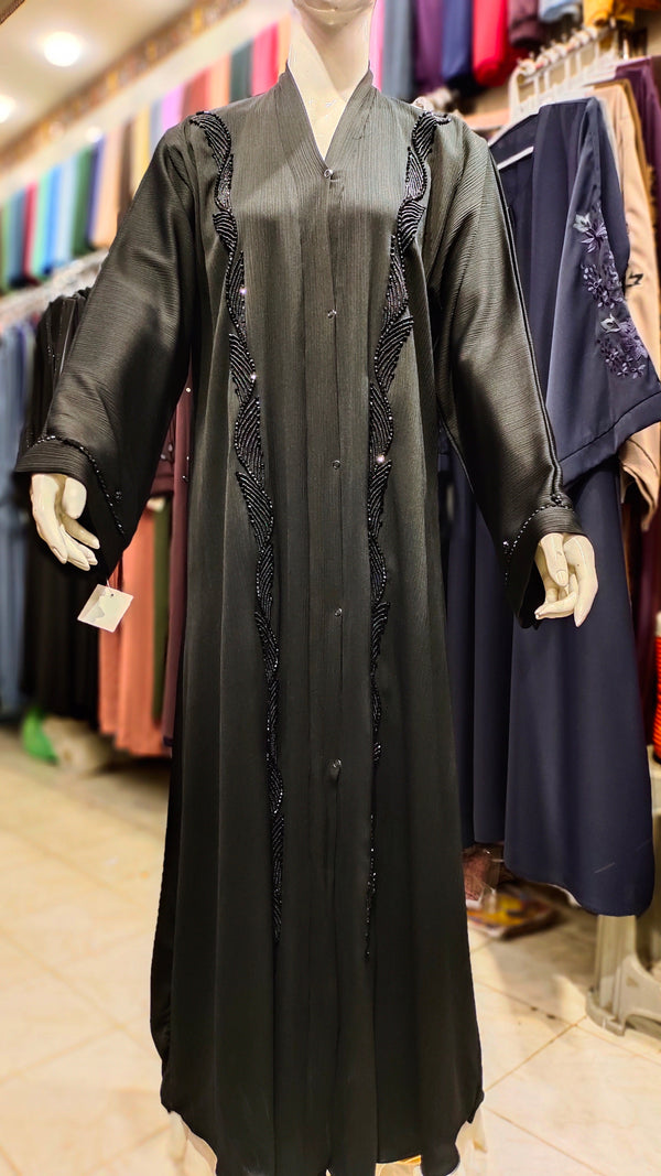 ZB Zoom Black Handwork Abaya – Front Open-Black