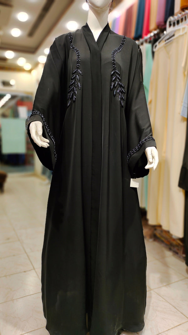 SH Korean Nida Black Handwork Abaya – Front Open-Black