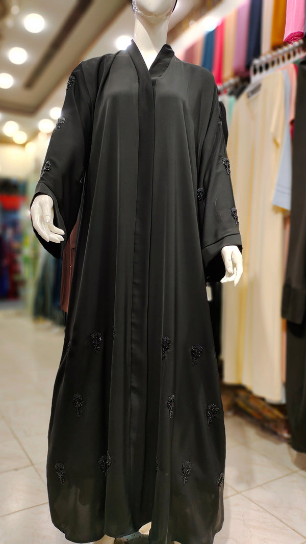 SH Korean Nida Black Handwork Abaya – Front Open-Black