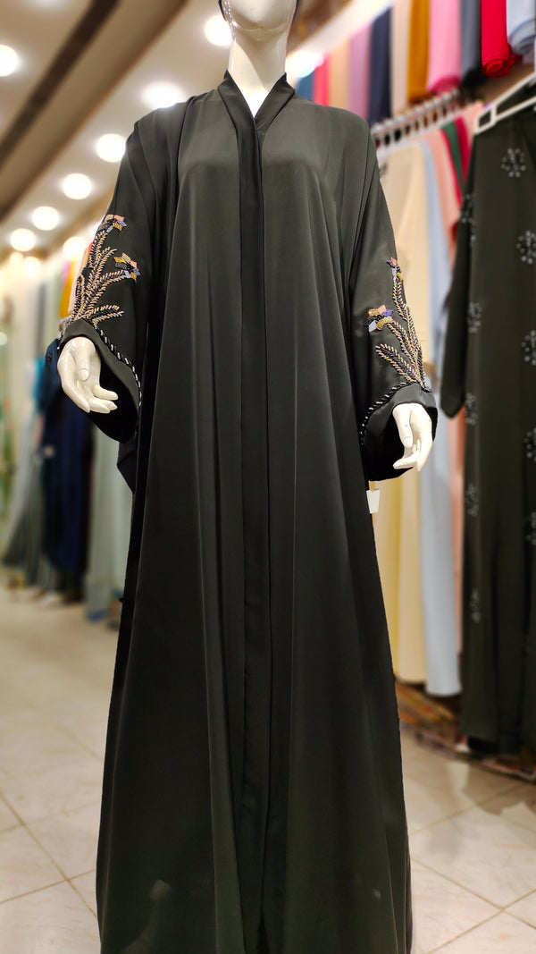 SH Korean Nida Black Handwork Abaya – Front Open-Black