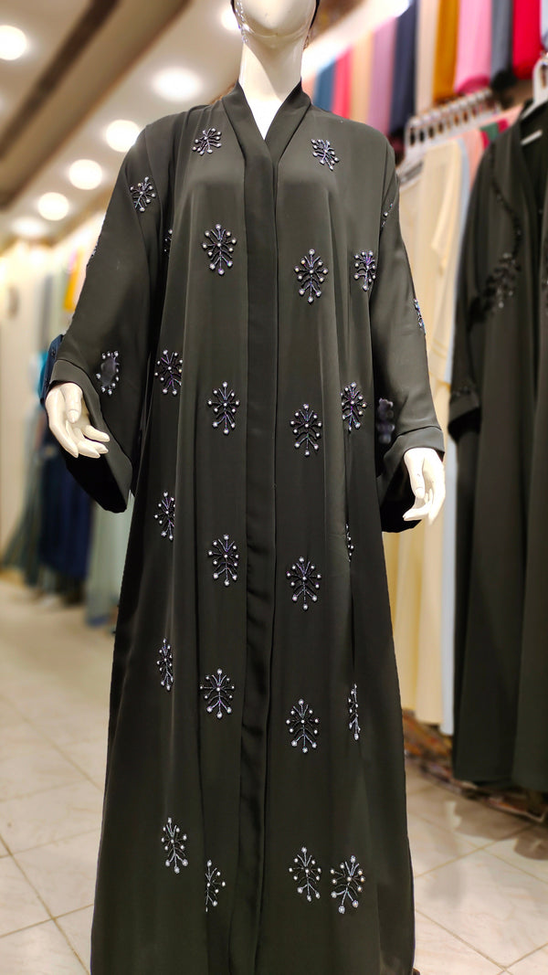 SH Korean Nida Black Handwork Abaya – Front Open-Black