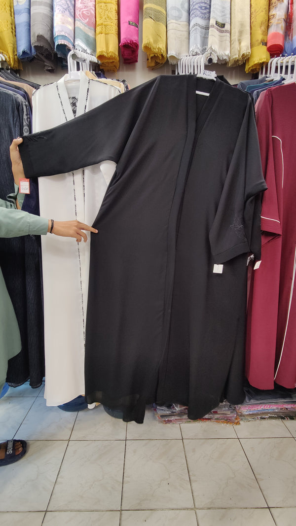Plain Front Open Korean Nida Embroidered Style Abaya