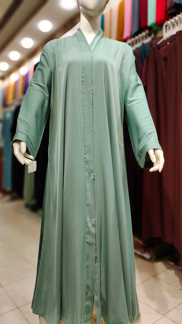 Romantic Silk Front Open Abaya-Light Sea Green