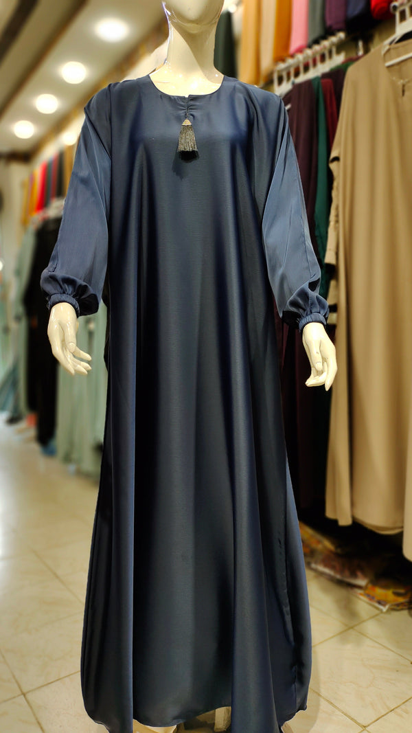 Romantic Silk Abaya – Maxi Style-Navy Blue