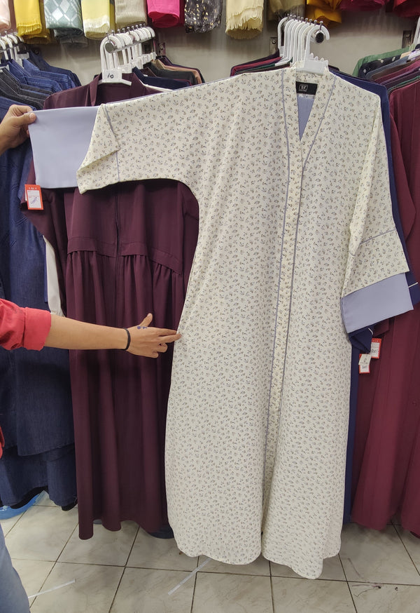 Plain Front Open Printed Premium Abaya